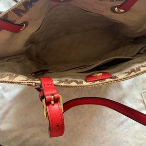 Michael Kors signature tote. Red leather handles.